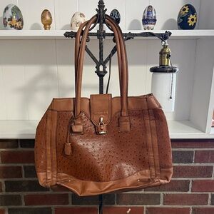 London Fog Tan Leather Tote Bag